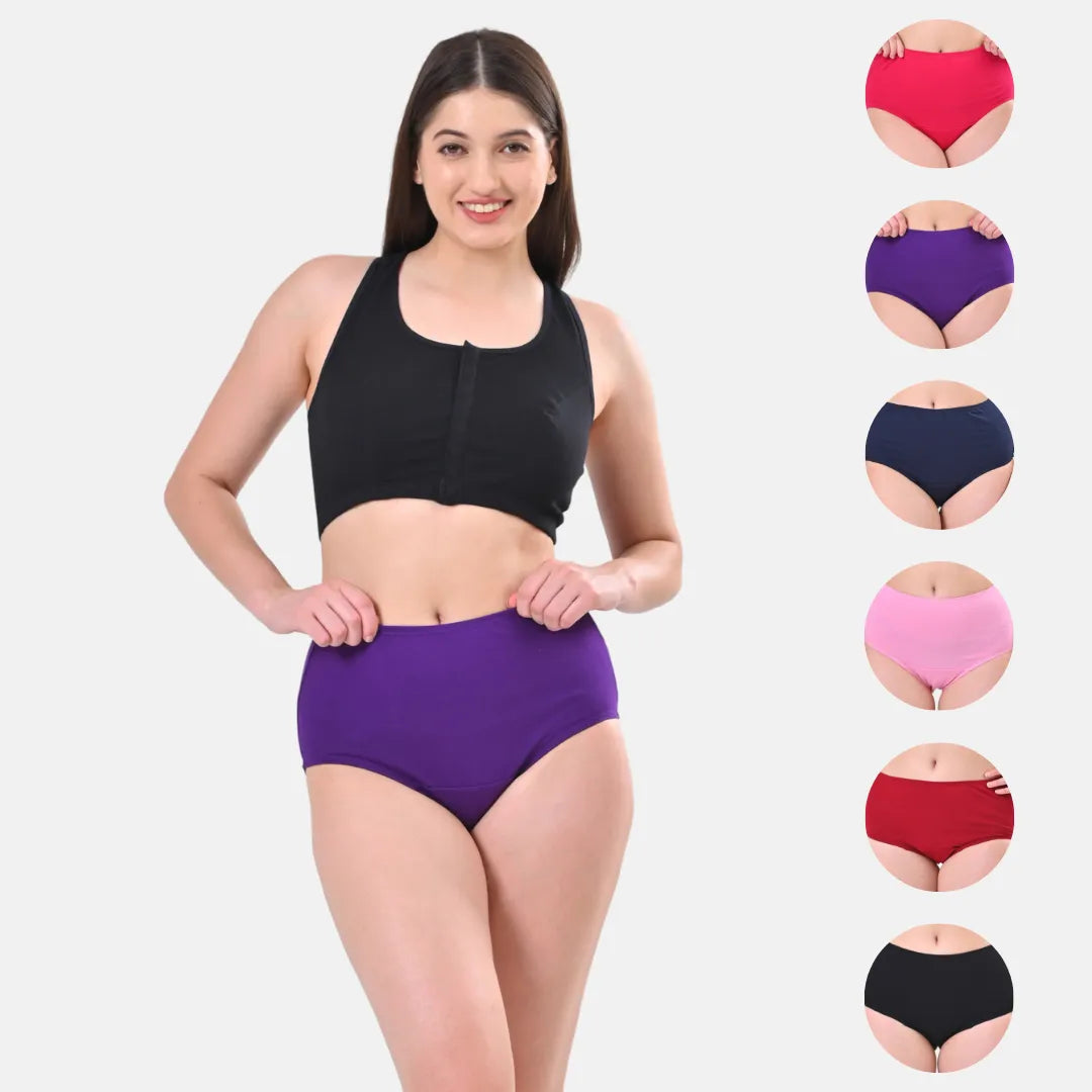 High Waisted Cotton Underwear Multi Color Pack Of 6