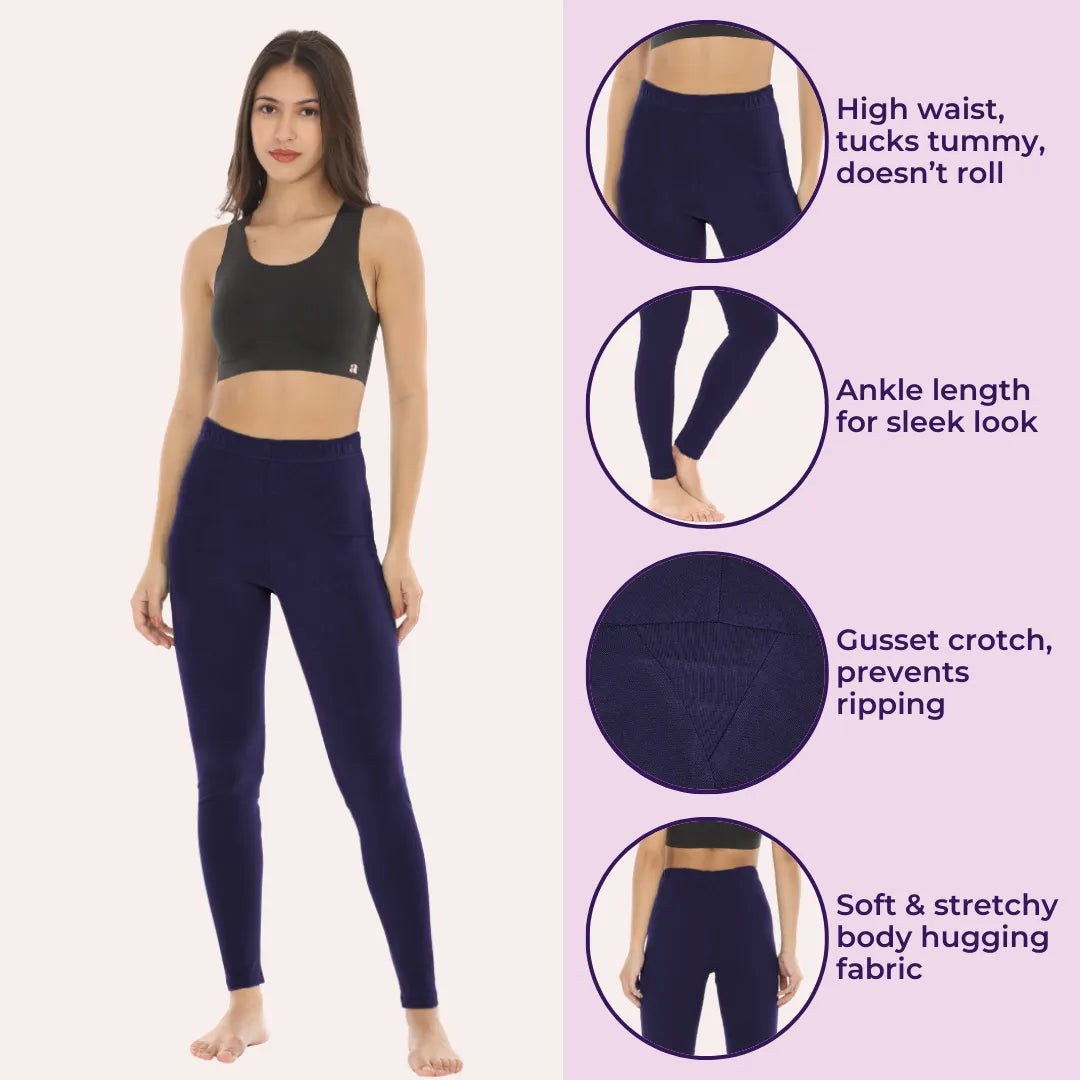 Leggings For Women Ankle Length-Navy Blue