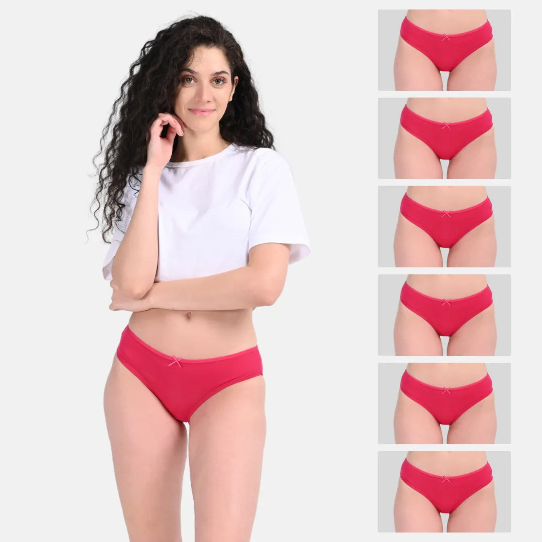 Ladies Cotton Bikini Panties Dark Pink Pack Of 6