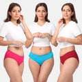 Ladies Cotton Panties Dark Pink, Bright Blue & Maroon