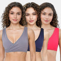 Ladies Plunge Bra Steel Grey, Navy Blue & Dark Pink
