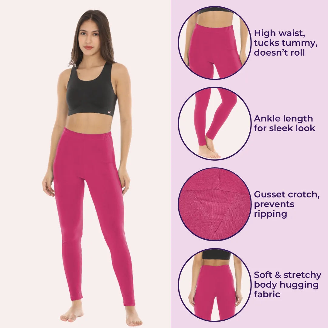 Womens Ankle Length Leggings-Dark Pink