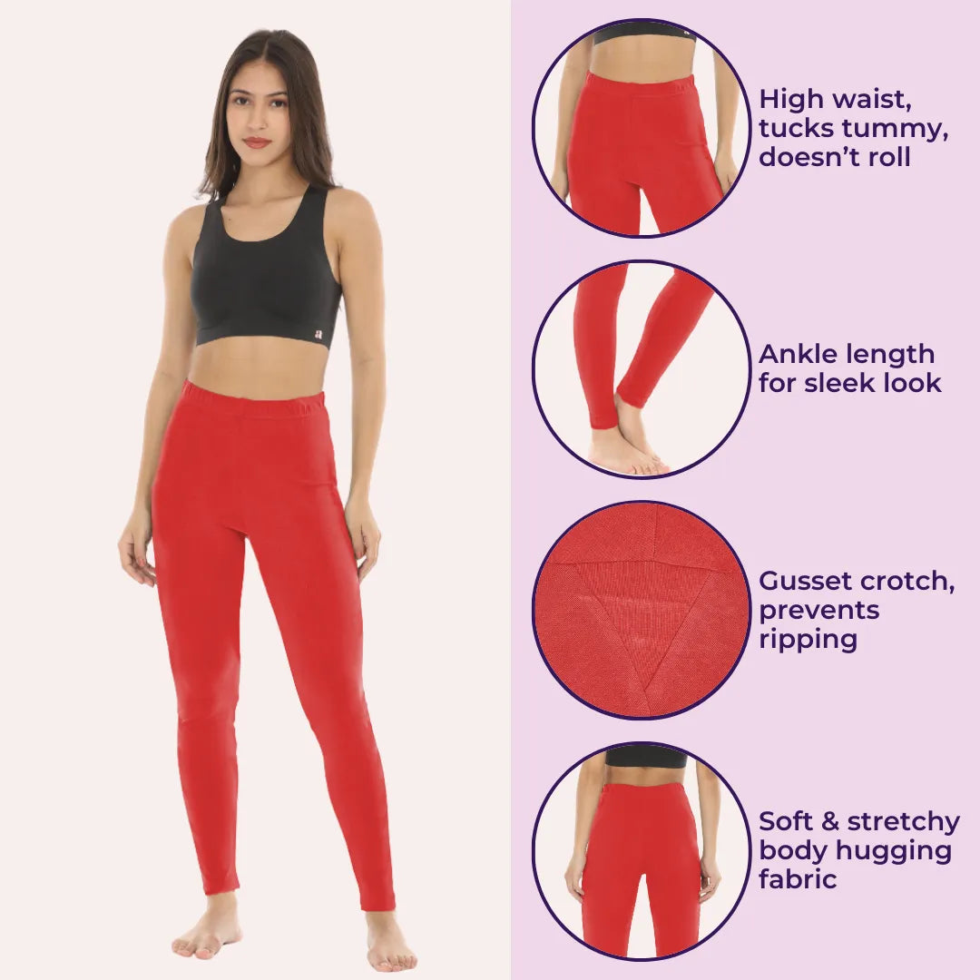 Womens Ankle Length Leggings-Red
