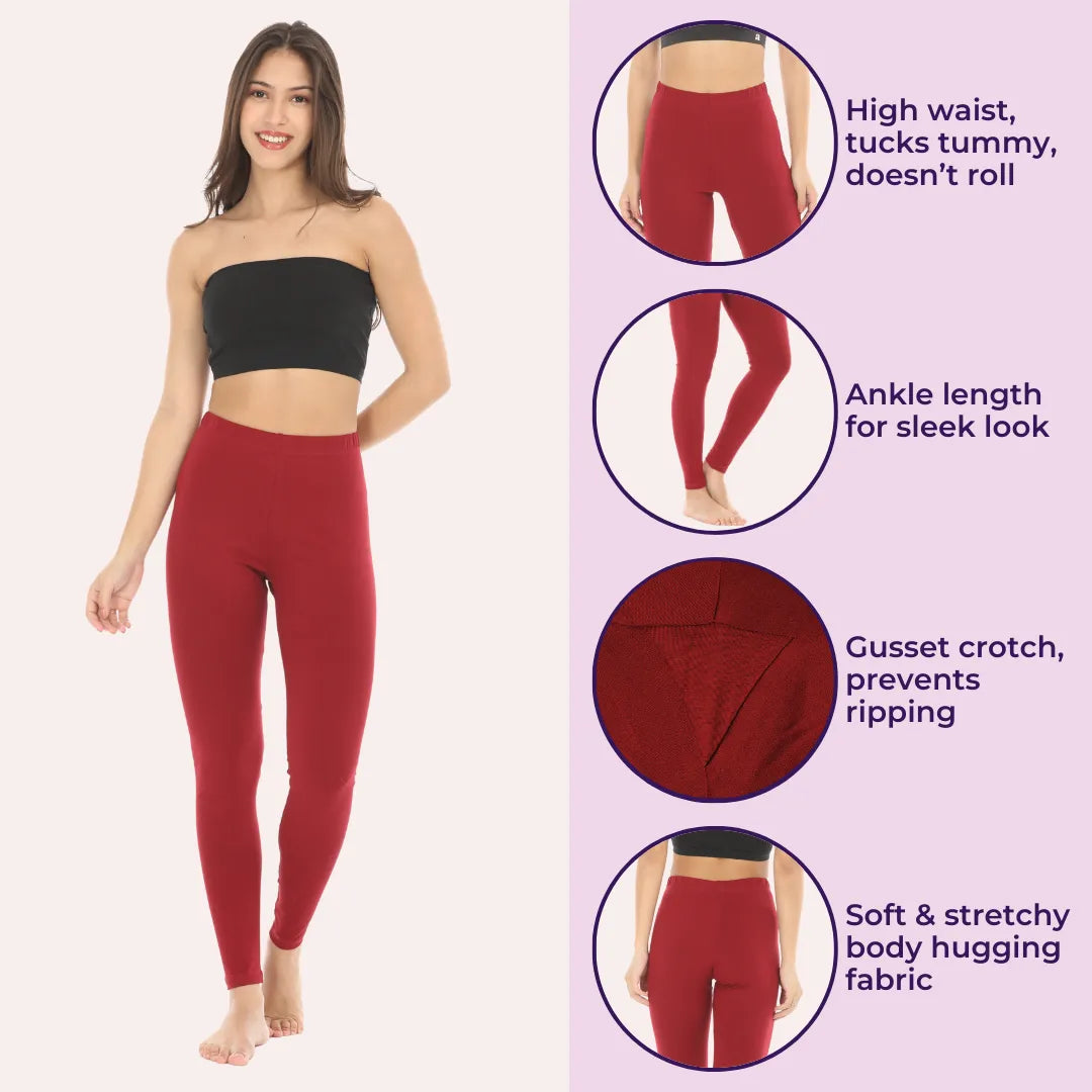 Leggings For Women Ankle Length - Maroon