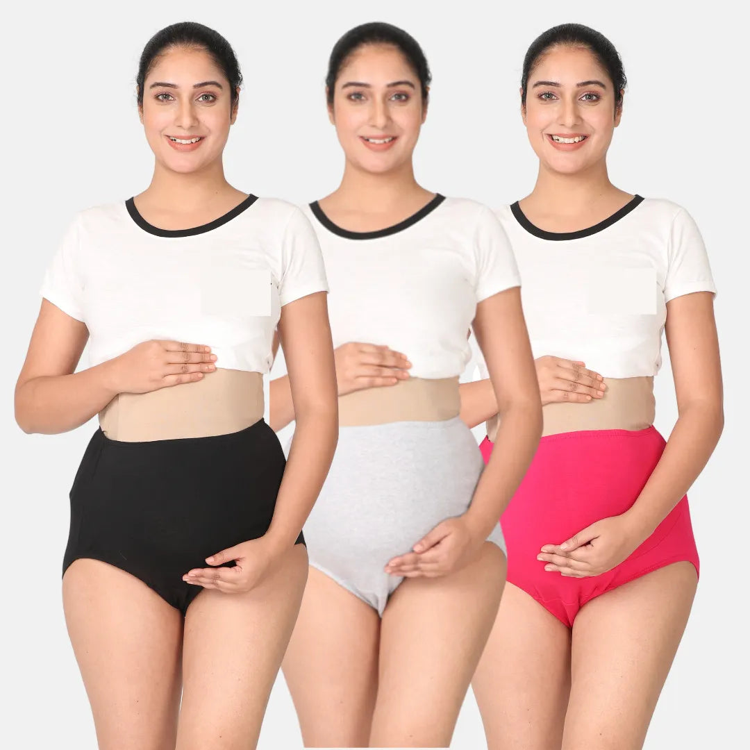 Maternity Belly Support Black, Grey & Dark Pink panties