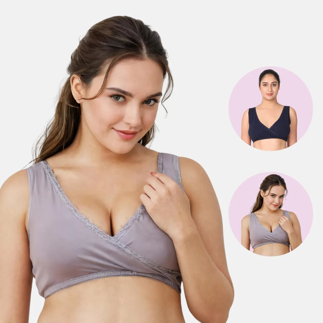 Maternity Cotton Sleep Bra Steel Grey & Navy Blue