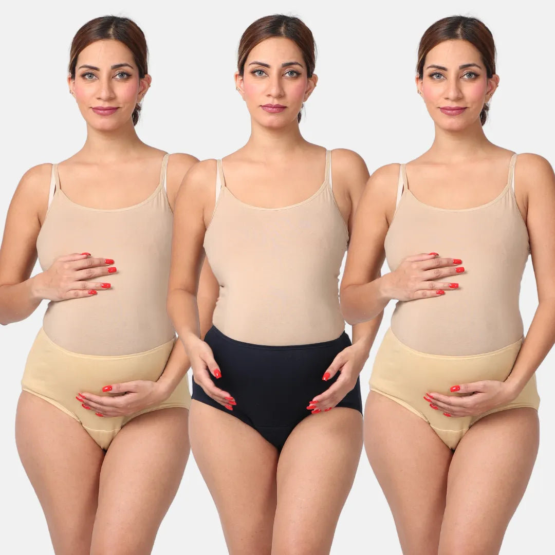 Maternity Incontinence Panties Skin & Navy Blue Pack Of 3