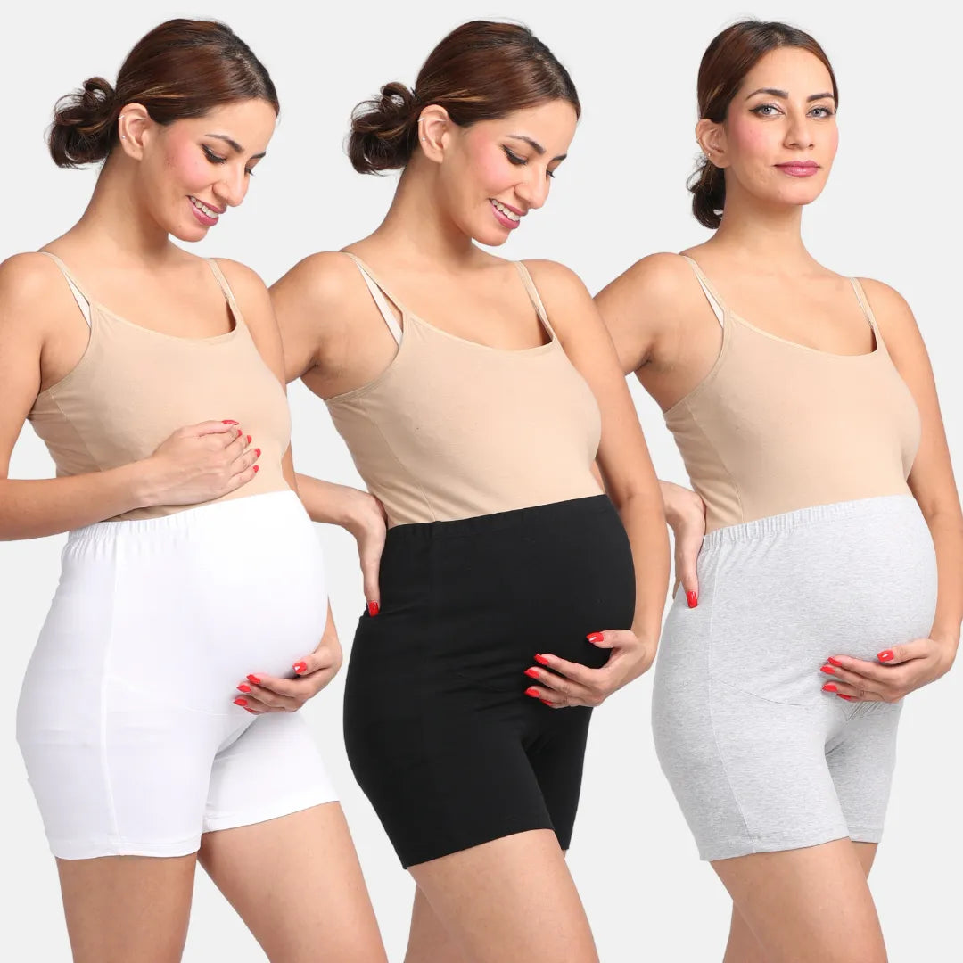 Maternity Shorts For Pregnancy White, Black & Grey
