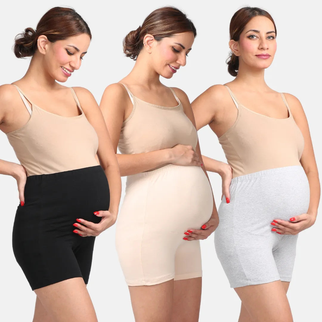 Maternity Shorts For Women Black, Skin & Grey