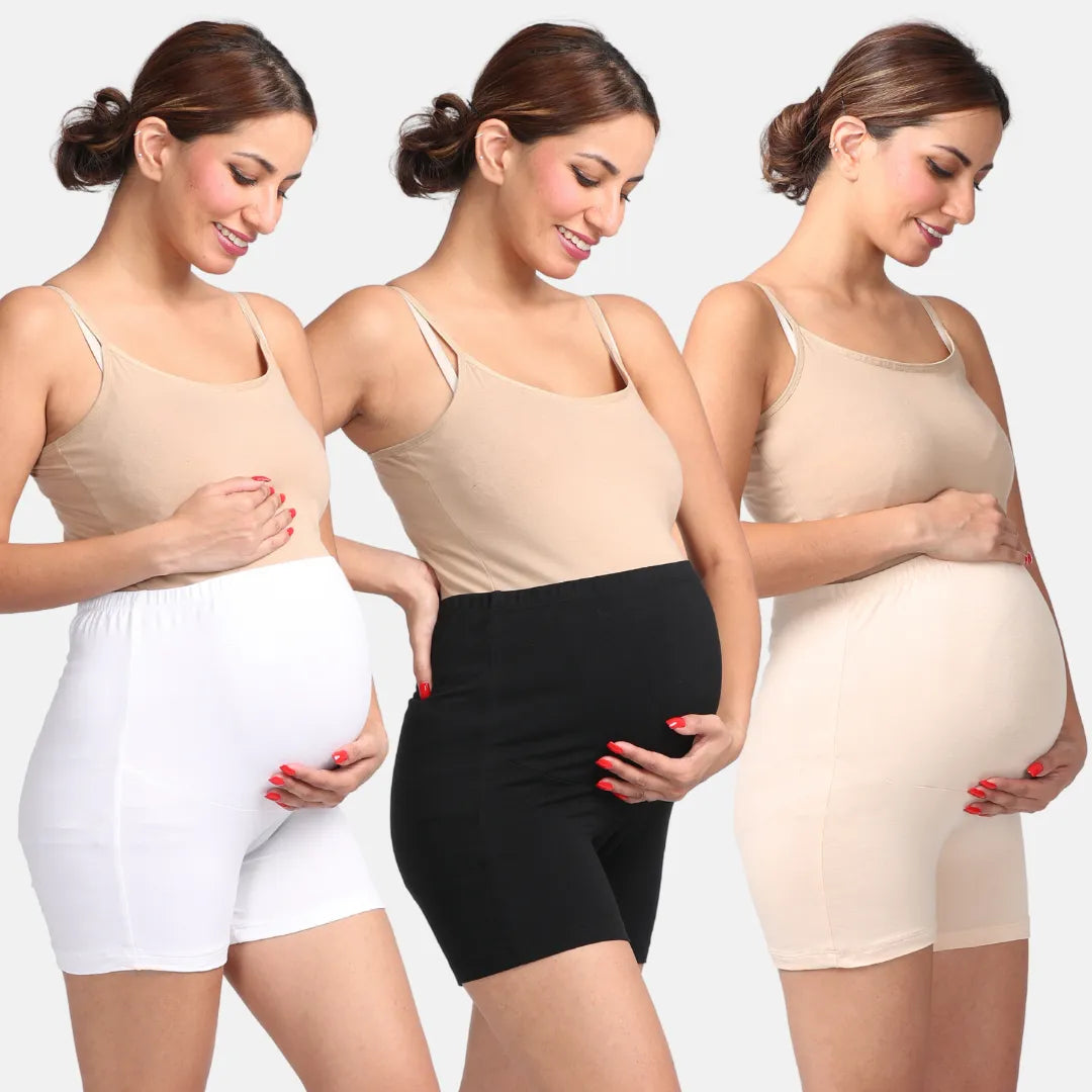 Maternity Shorts White, Black & Skin