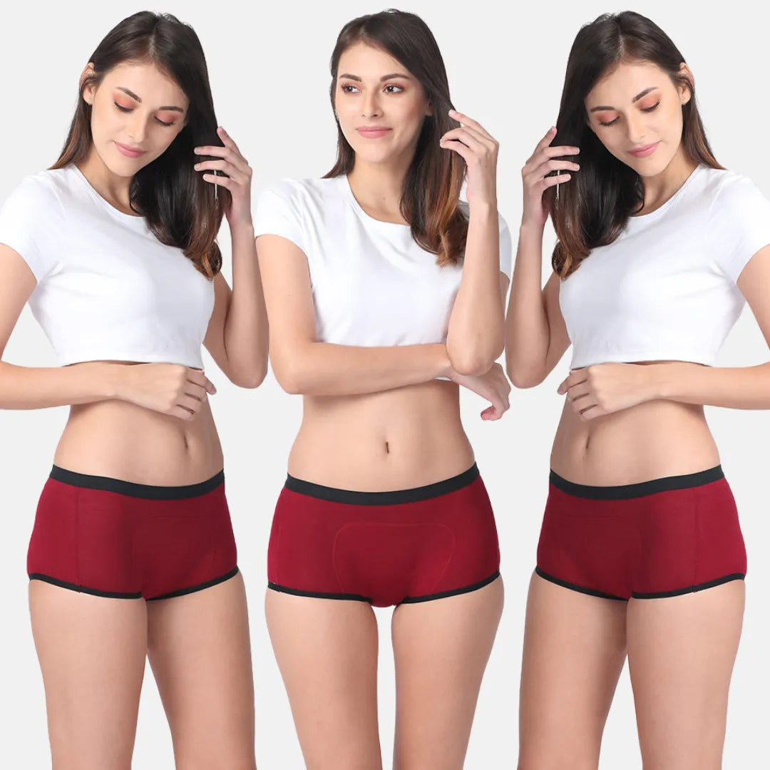 Modal Period Panty Boxer For Women Maroon Pack Of 3