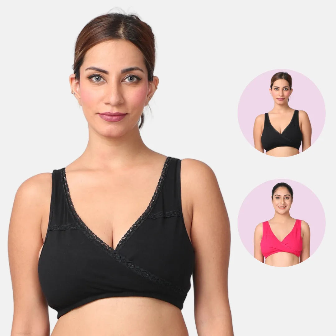 Night Feeding Bra Black & Dark Pink