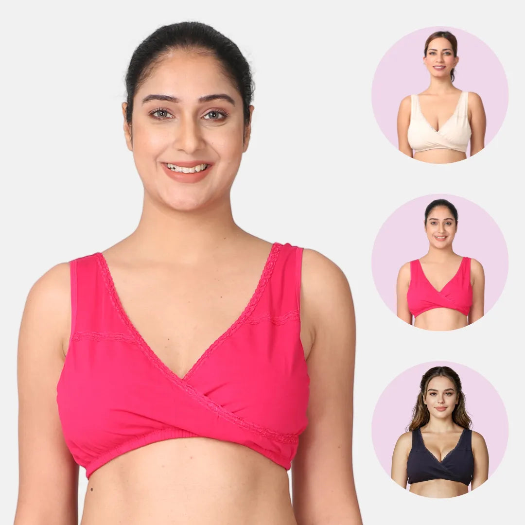Nursing Sleep Bra India Skin, Dark Pink & Navy Blue