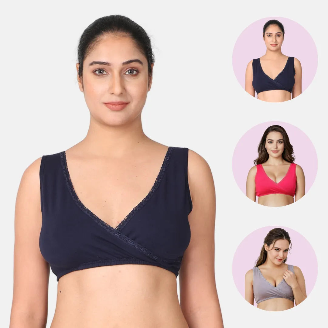 Nursing Sleep Bra Navy Blue, Dark Pink & Steel Grey