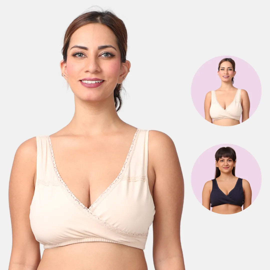 Nursing Sleep Bra Skin & Navy Blue