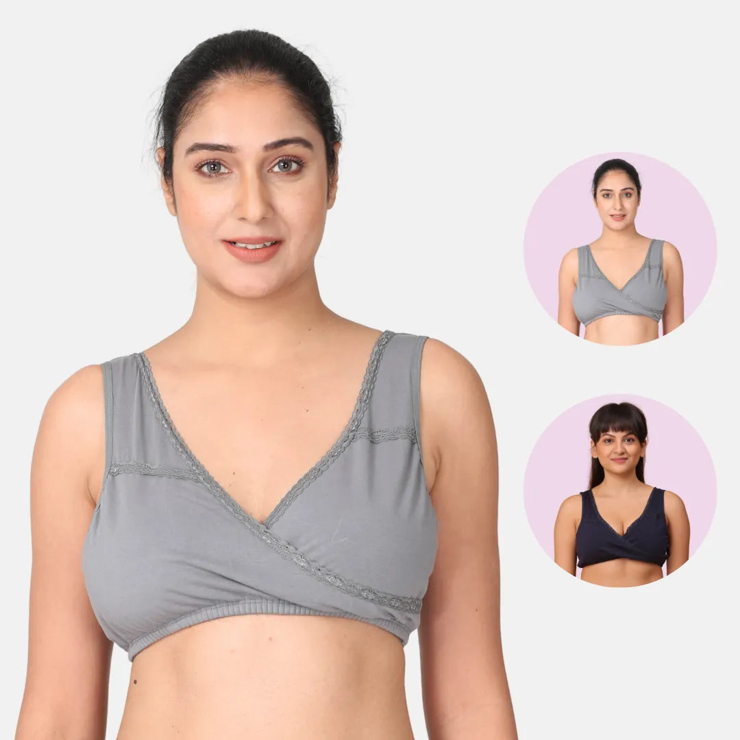 Nursing Sleep Bra Steel Grey & Navy Blue