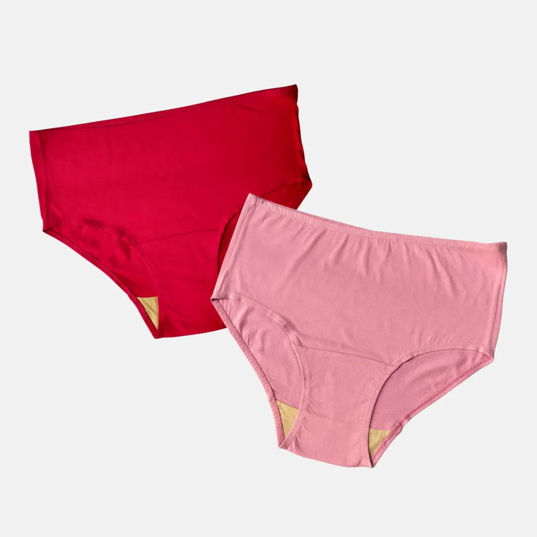 Old Women High Waist Hygiene Panties Dark Pink & Light Pink