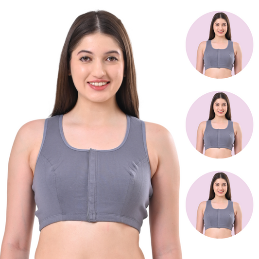 Front Open Bra | Non Padded | Non Wired | Full Coverage | Racerback | Pack Of 3