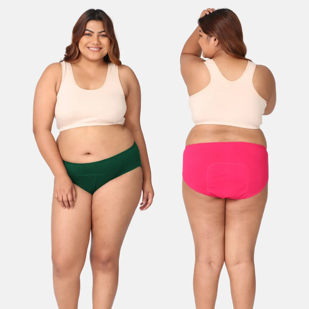 Period Panties For Medium Flow Green & Dark Pink