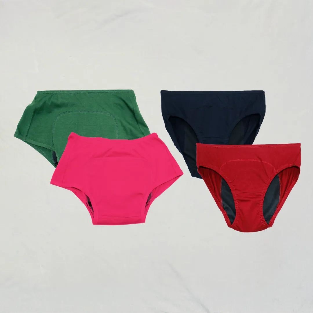 Period Panty Combo Green, Dark Pink, Navy Blue & Maroon