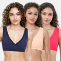 Plunge Bra For Women Navy Blue, Skin & Dark Pink