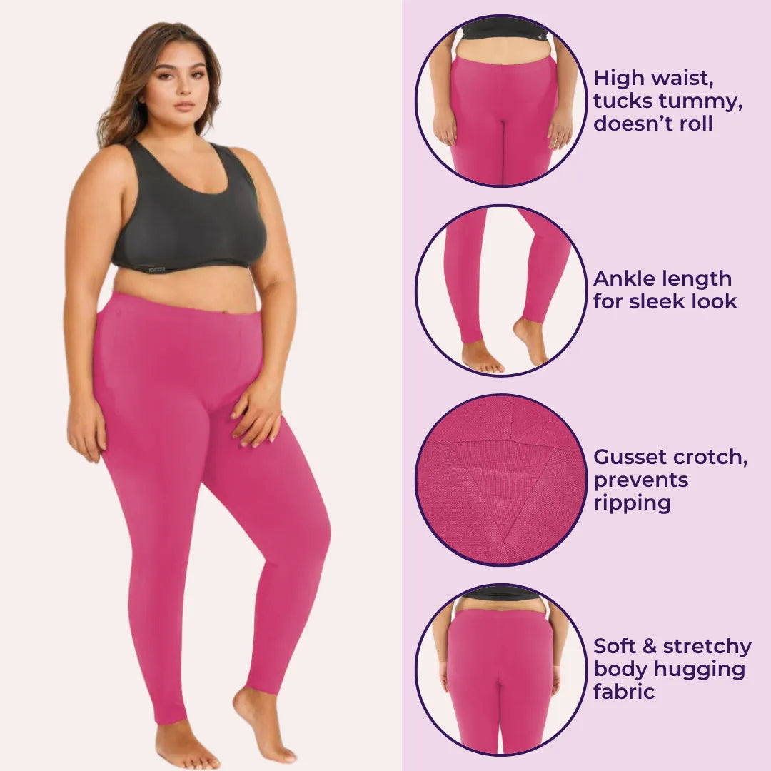 Plus Size Ankle Length Leggings - Dark Pink