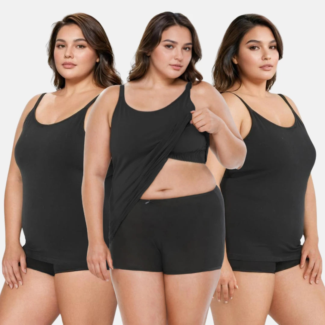Plus Size Cami With Shelf Bra Black Pack Of 3