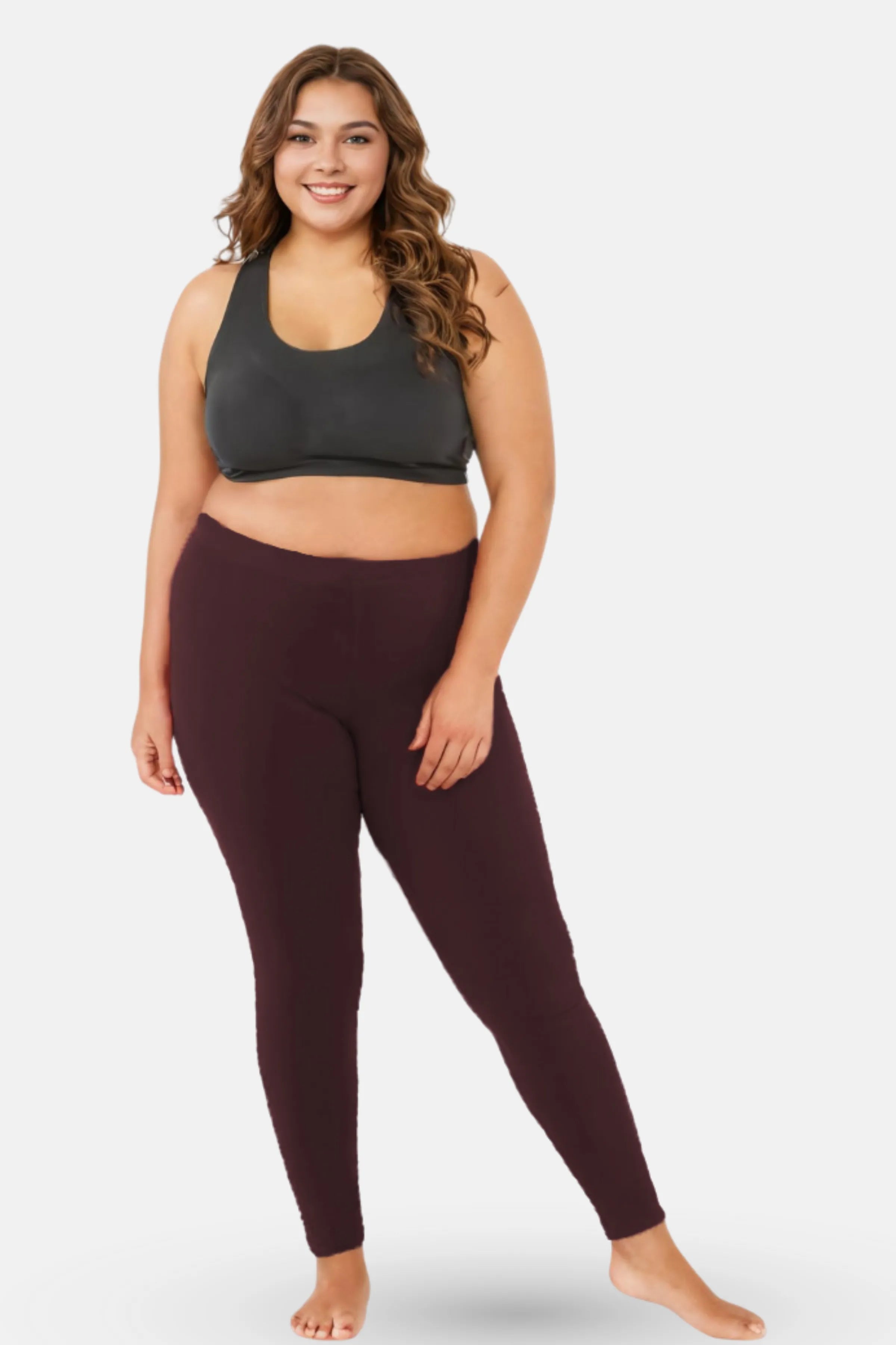 Plus Size Brown Ankle Length Leggings | Adira