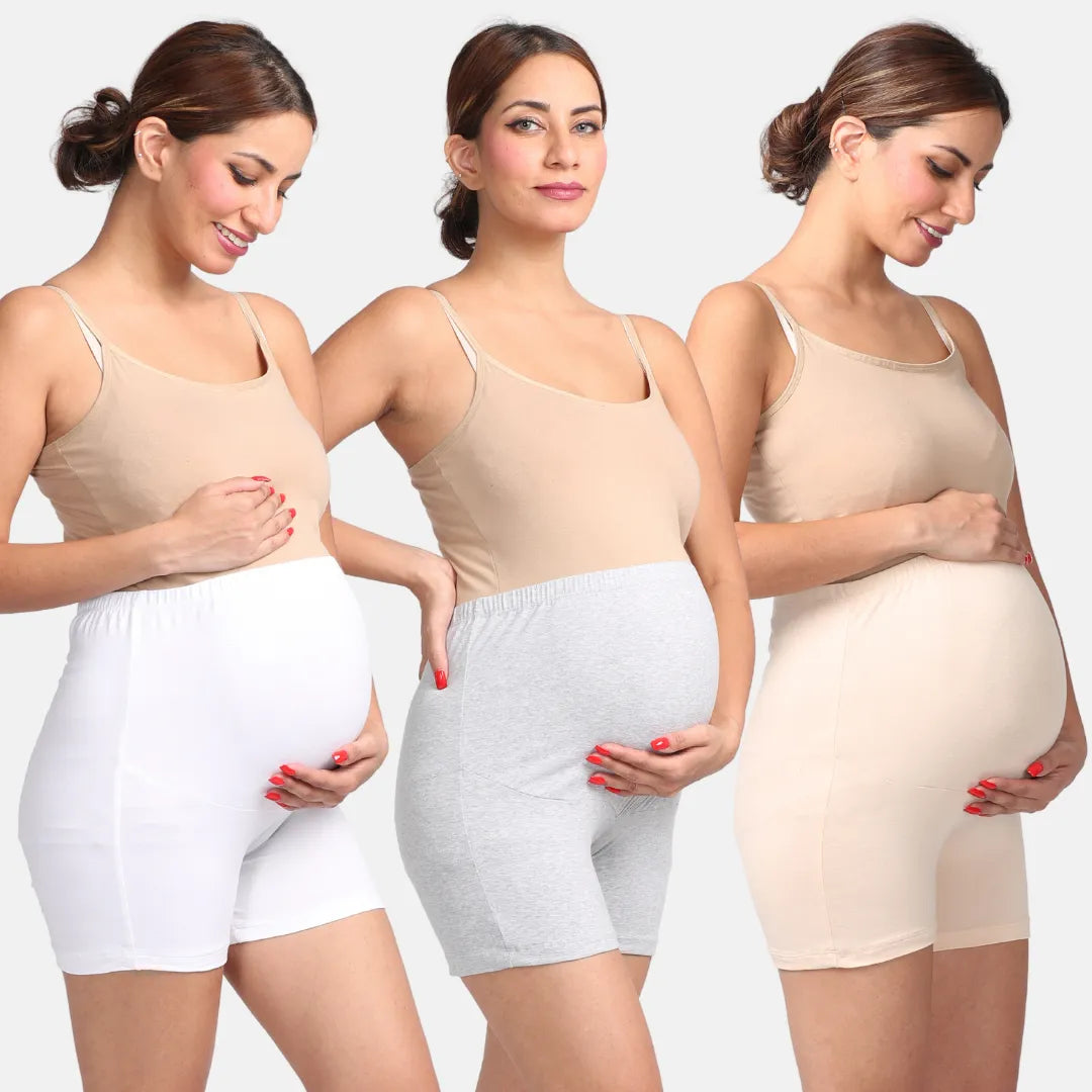 Pregnancy Shorts For Women White, Grey & Skin
