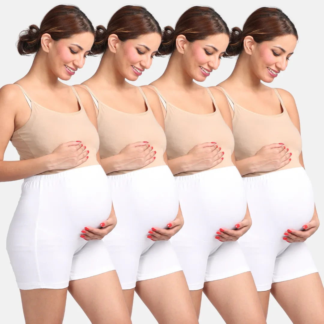 Pregnancy Shorts For Women White Pack Of 4