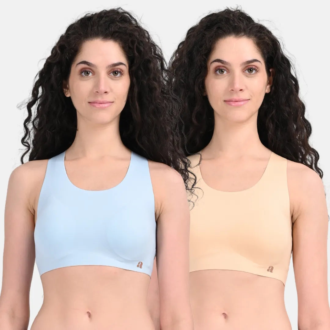 Seamless Sports Bra Blue Haze & Maple Sugar
