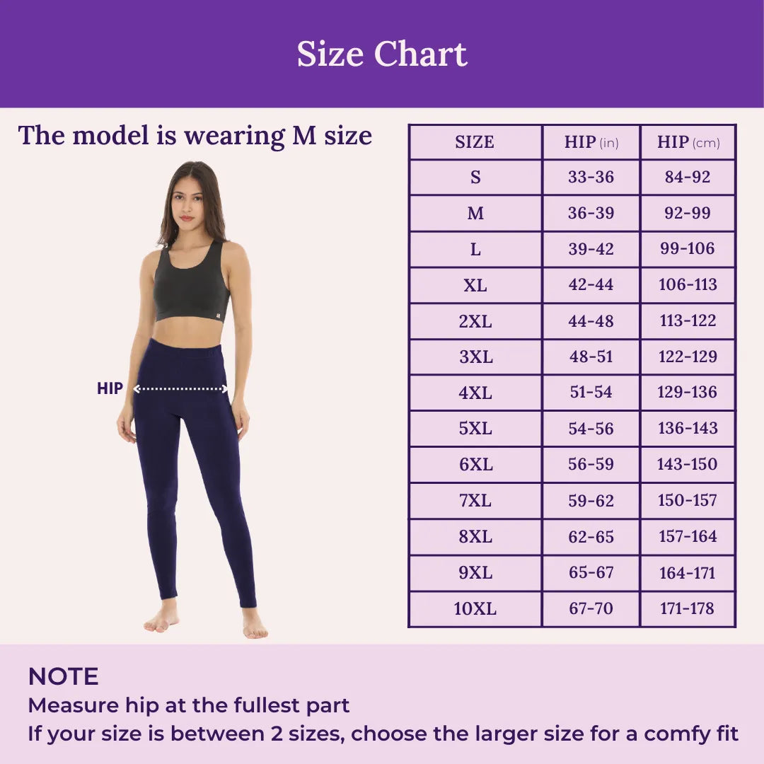 Size Chart For Cotton Leggings-Navy Blue