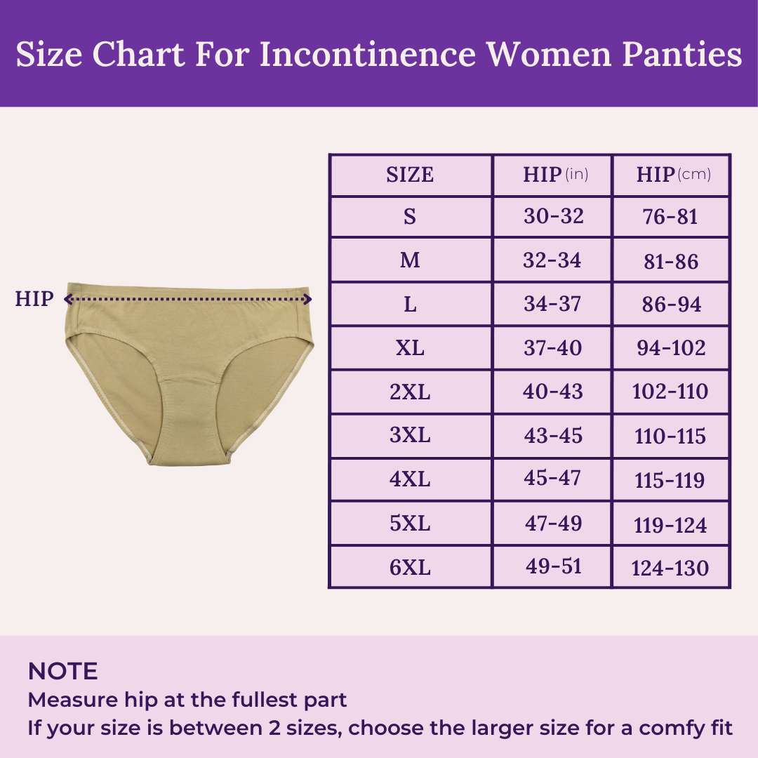 Size Chart For Incontinence Women Panties