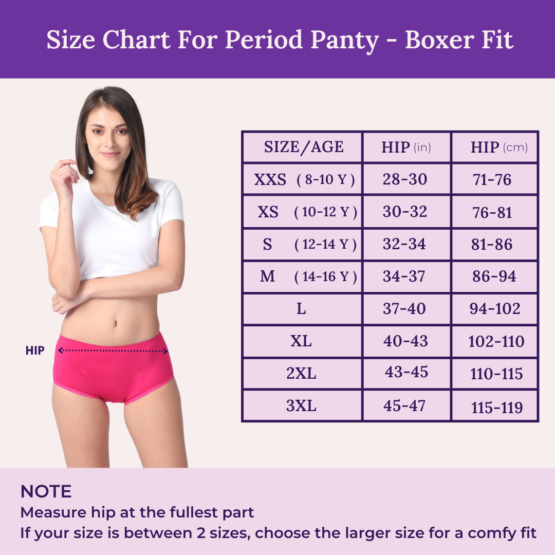 Size Chart For Period Panty - Boxer Fit