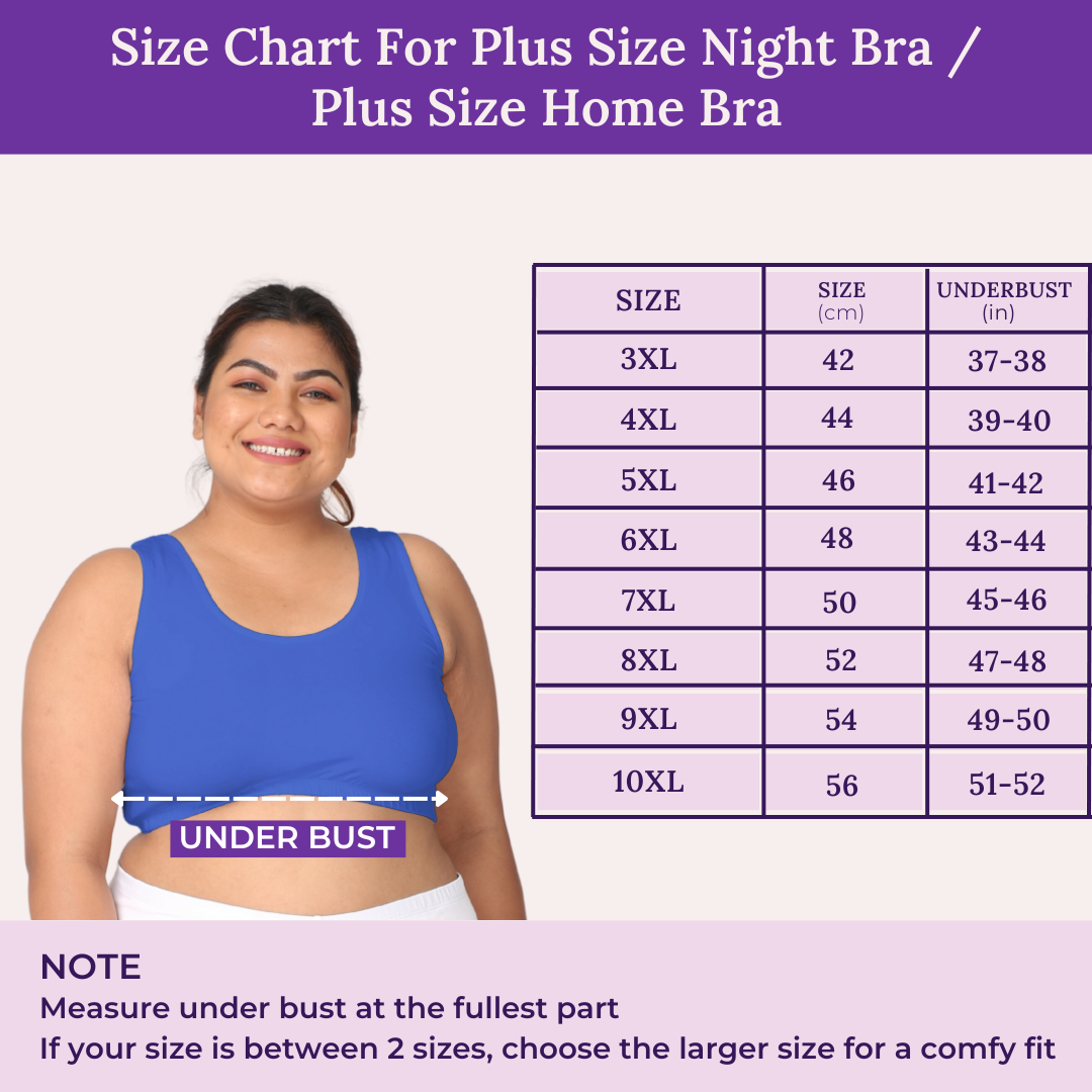 Size Chart For Plus Size Night Bra / Plus Size Home Bra 