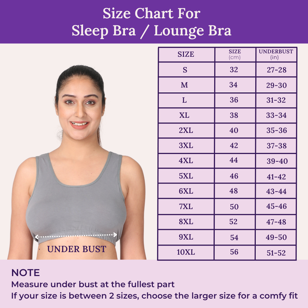Size Chart For Adira Sleep Bra 
