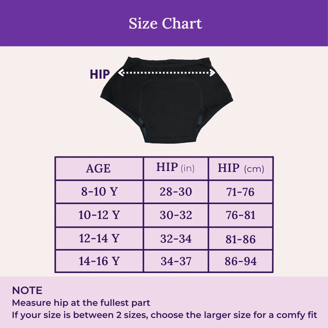 Size Chart For Period Panty - Boxer Fit