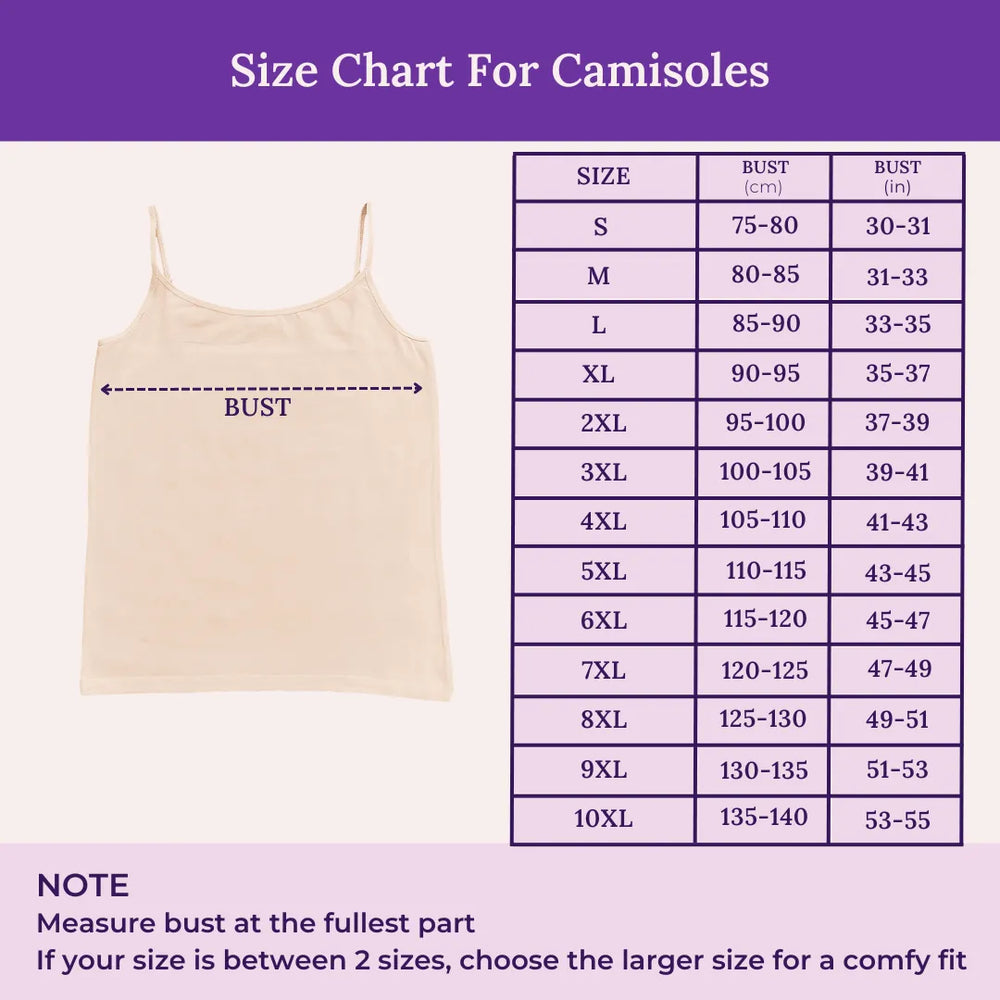 Size chart For Camisoles
