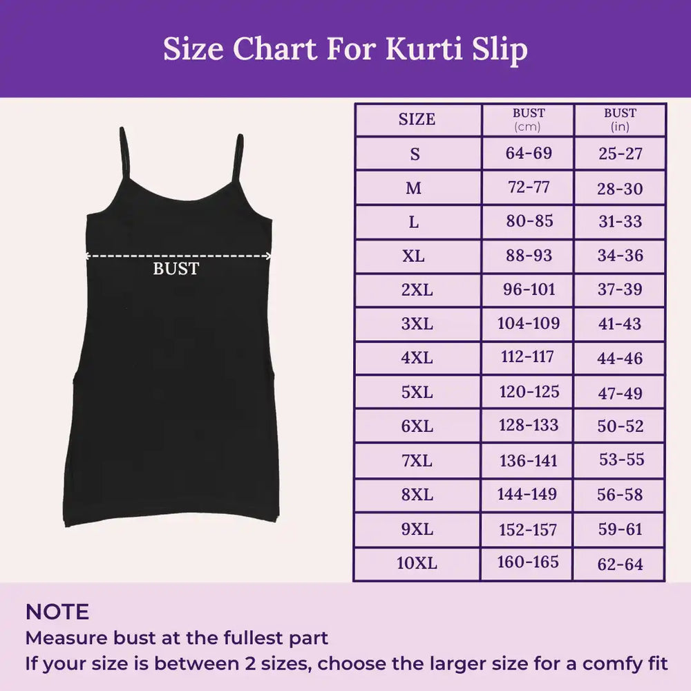 Size Chart For Kurti Slip