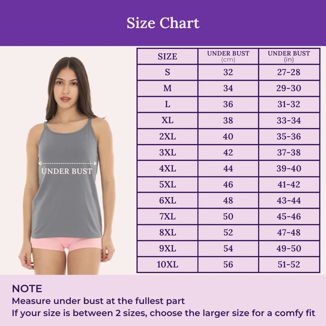 Size Chart For Built In Bra Camisole