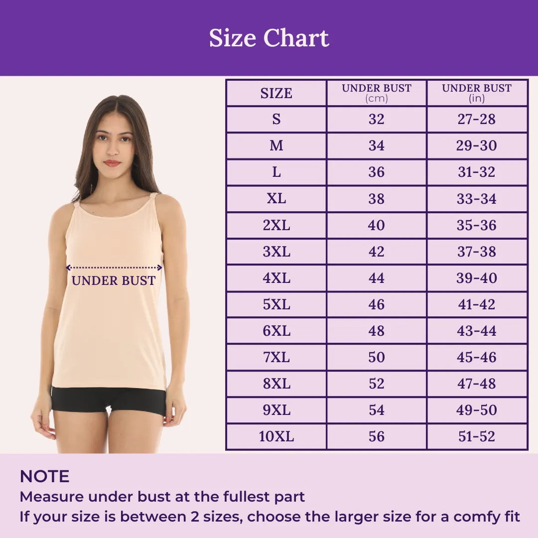 Size Chart For Cami With A Shelf Bra
