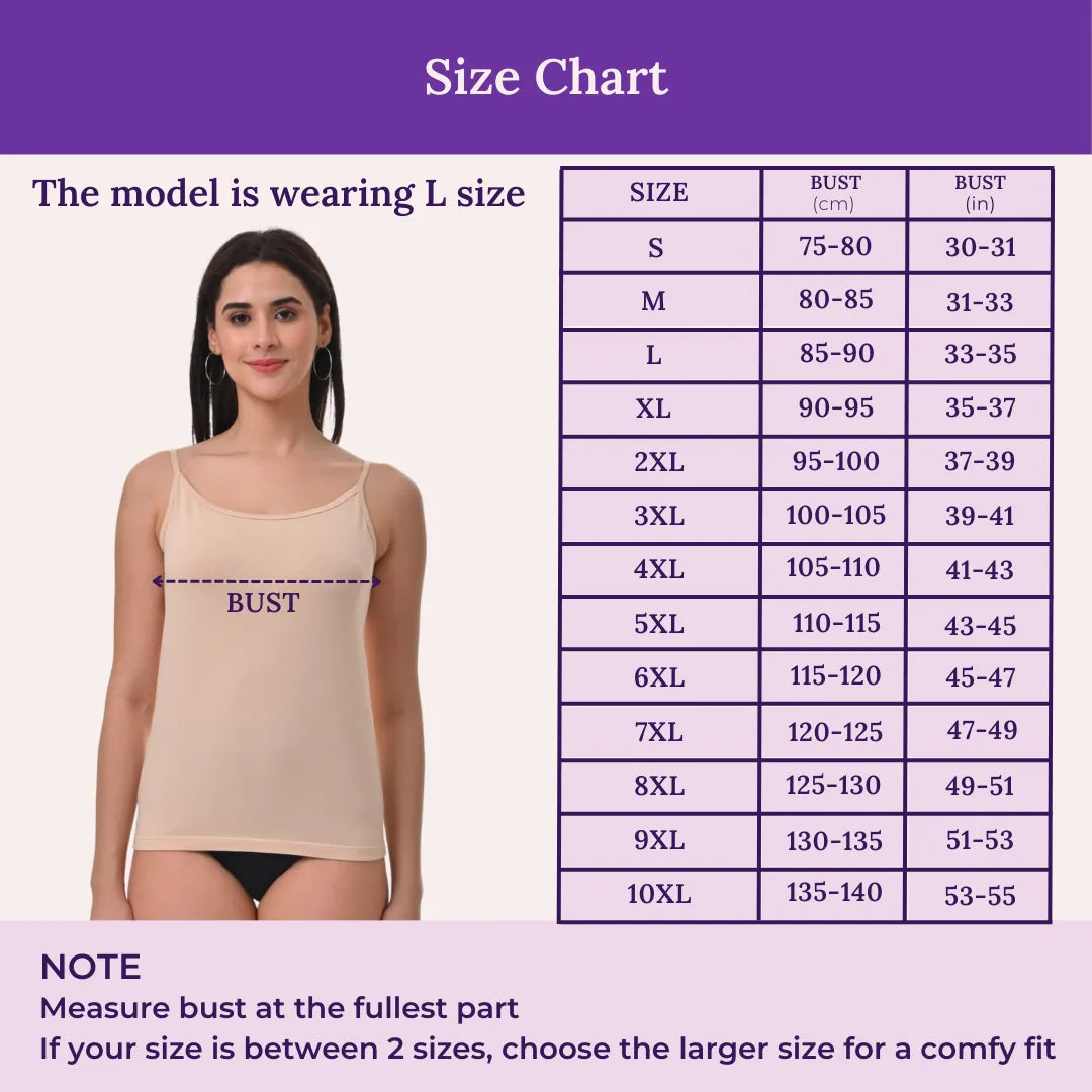 Size Chart For Camisole Adjustable Strap
