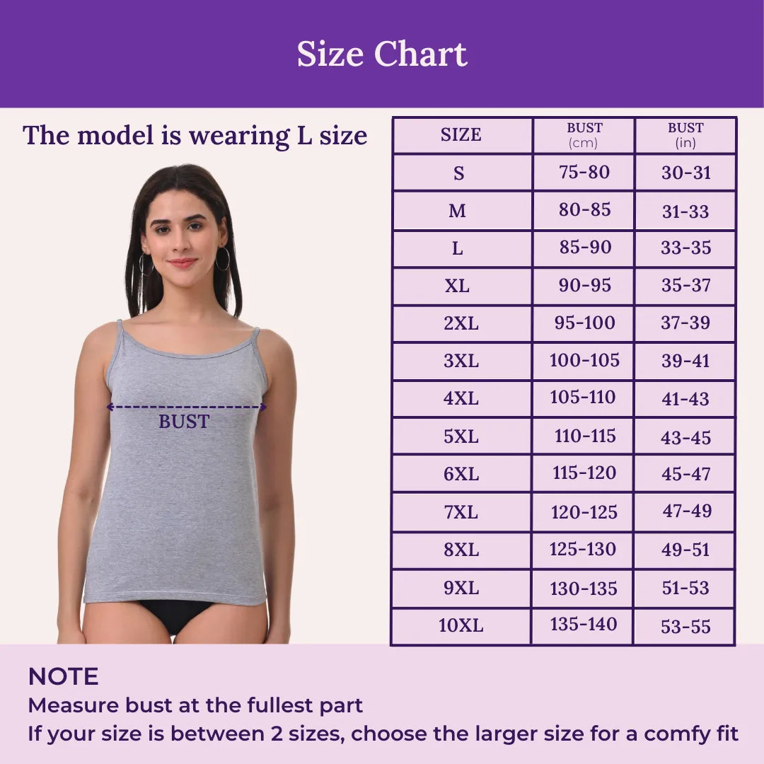 Size Chart For Camisole Adjustable Strap