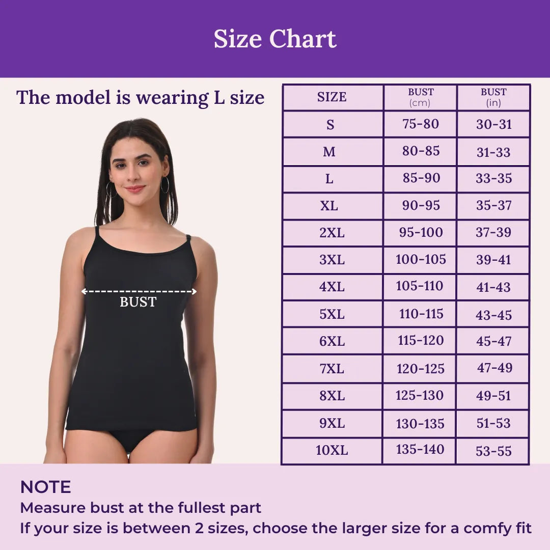 Size Chart For Camisole Adjustable Strap