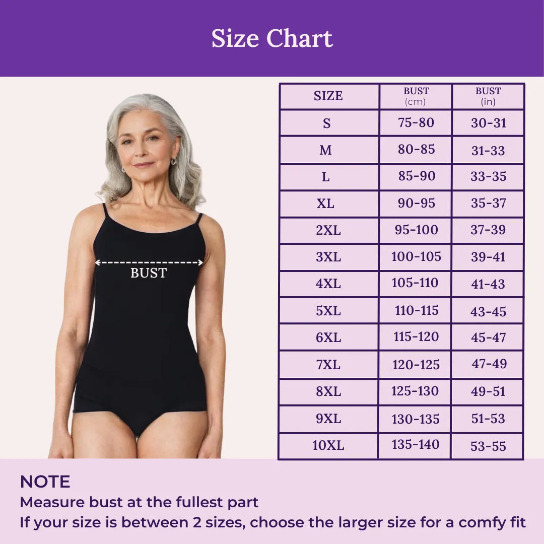 Size Chart For Camisole Adjustable Strap For Seniors