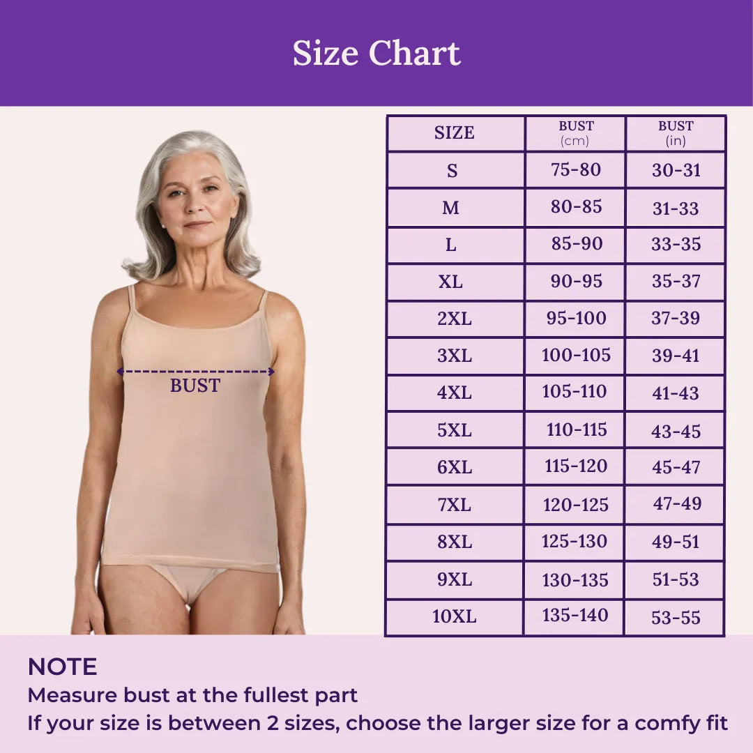 Size Chart For Camisole Adjustable Strap For Seniors