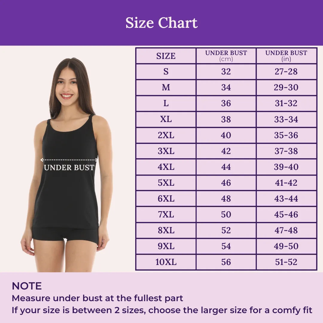 Size Chart For Camisole Tops With Built In Bra