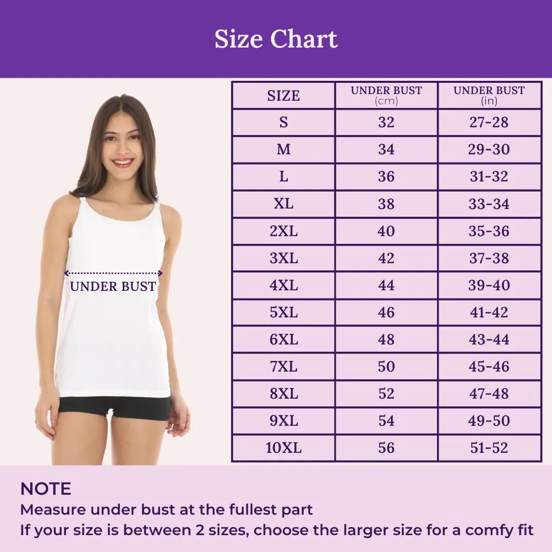 Size Chart For Camisole With Inbuilt Bra