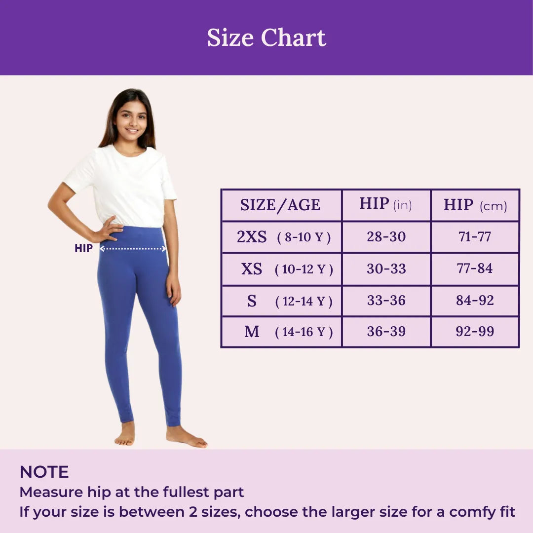 Size Chart For Cotton Leggings - Blue