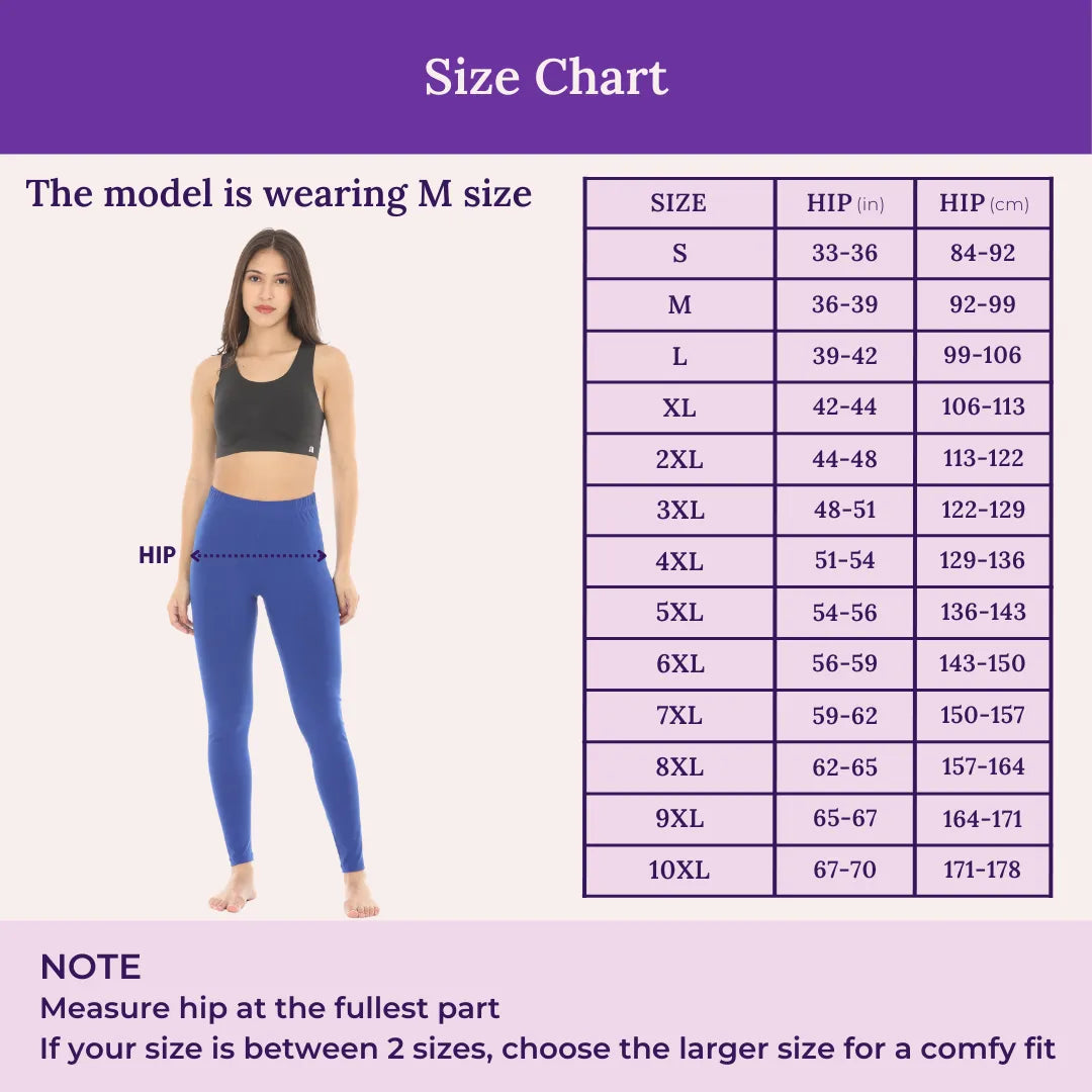 Size Chart For Cotton Leggings - Blue